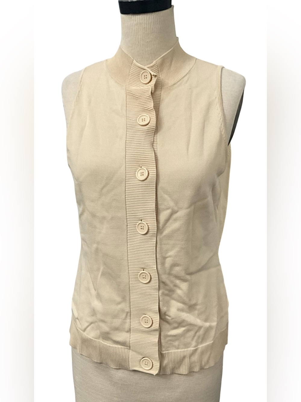 Eva Mendes New York & Company Cream Button Front Sweater Vest Size M